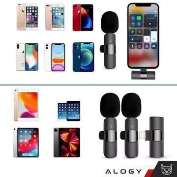 2x Alogy Lightning Wireless Lavalier-Mikrofon für Apple iPhone iPad Kleine Mikrofone Set bestehend aus zwei Mikrofonen