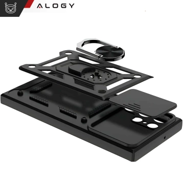 Schutzhülle für Samsung Galaxy S25 Ultra Armored Slide Case Ring Camera Protection Camshield Alogy Schwarz