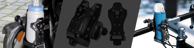 Uchwyt Motocyklowy / Rowerowy na Bidon, Butelkę lub Kubek z Blokadą Antykradzieżową, Regulowany 50–90 mm, Na Hulajnogę, Kierownicę i Ramę - Kewig