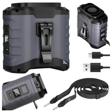 Ventilator mit Gürtelclip, 4000-mAh-Akku, 5 Geschwindigkeitsstufen, 8–40 Stunden Laufzeit, USB-Ladefunktion, geeignet für Baustellen, Outdoor-Aktivitäten, Wandern, Sommerarbeit, Powerbank