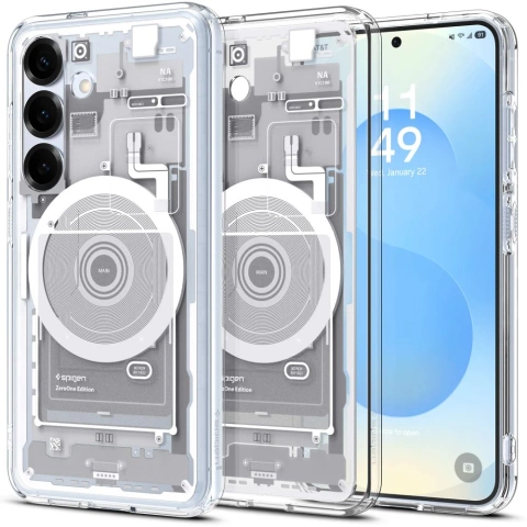 Schwarze Hülle für Galaxy S25 Zero One White Spigen Ultra Hybrid MagSafe