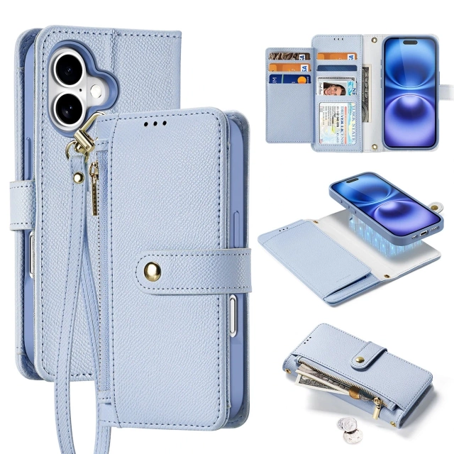 Dux Ducis Lawa iPhone 16 Lederhüllen mit blauem MagSafe Wallet