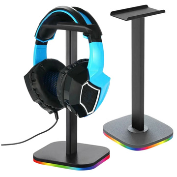 Stojak na słuchawki nauszne gamingowe podstawka uchwyt z podświetleniem RGB LED Czarny