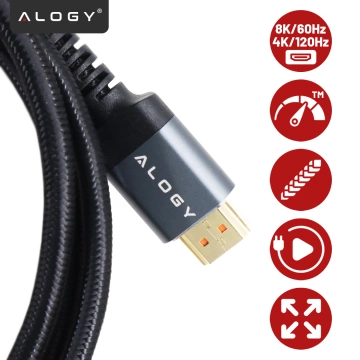 Kabel HDMI 2.1 Alogy 2m 8K PREMIUM ULTRA High Speed ​​60Hz 48GBps Czarny
