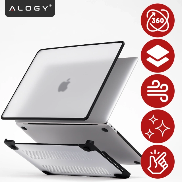 Etui ochronne do Apple Macbook Air 13 13.3" - 2018-2020 (M1 A2337/A2179/A1932) Alogy MatteGuard™ obudowa Matowa Przezroczysta Biel z czarną ramką