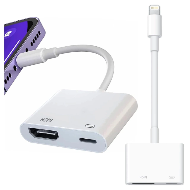 Przejściówka Lightning do HDMI i Lightning – adapter Full HD 60 Hz, łatwe podłączenie iPhone / iPad do TV lub projektora, Plug & Play – Alogy LightningHD™ Biały