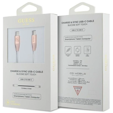 Guess USB-C auf USB-C Kabel 1,5m, Silikon, Schnellladung, Pink