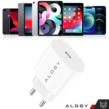 Ładowarka sieciowa szybka mocna 35W USB-C USB typ C PD GaN do iPhone Samsung +Kabel type-C 1m Alogy Biała