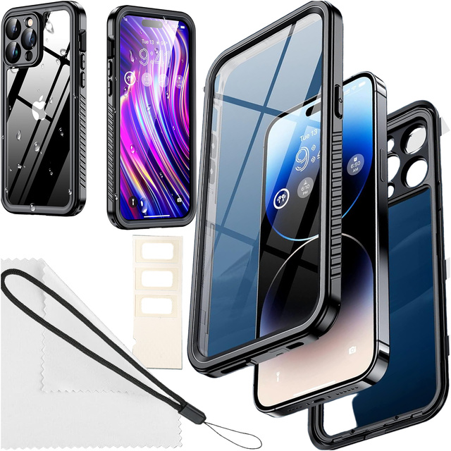Etui do iPhone 14 Pro wodoodporne pancerne 360 Case Hybrid ochrona aparatu obiektywów IP68 Waterproof czarne