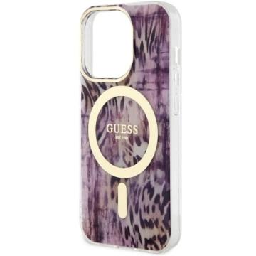 Guess GUHMP14LHLEOPWP Handyhülle für Apple iPhone 14 Pro 6.1" pink/pink Hardcase Leopard MagSafe