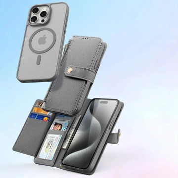 iPhone 15 Pro Dux Ducis Lawa Wallet Mag Lederhülle Grau