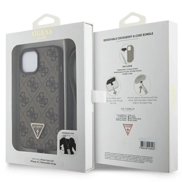Guess GUHCP15SP4TDSCPW Hülle für iPhone 15 6,1" braun/braunes Hardcase Crossbody 4G Metal Logo