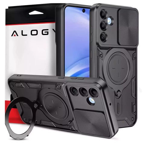 Schutzhülle für Samsung Galaxy S25, gepanzerte Slide-Hülle mit Ringkameraschutz, Alogy CamGuard Pro, schwarz