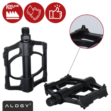 Alogy Fahrradpedale für Rennräder und Mountainbikes, MTB-Plattformpedale aus Aluminium, 2er-Set, Aluminium mit Dreifachlager, schwarz