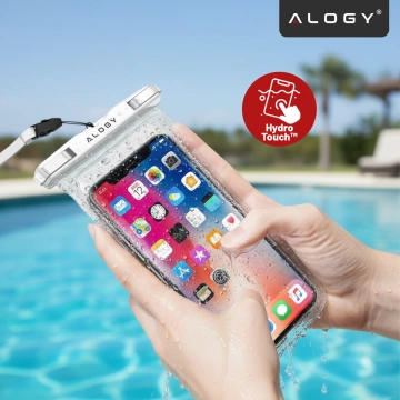 Etui Wodoodporne Uniwersalne IPX8 do Telefonów do 6.5", Wodoszczelna Ochrona na Plażę, Basen i Kajak, Dotykowy Front i Pasek na Szyję, Alogy HydroShield™ – Białe