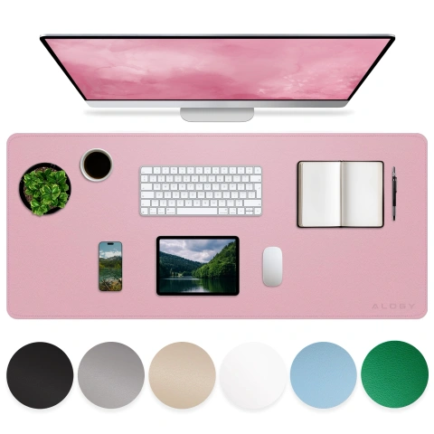 Schreibtischunterlage 90 × 45 cm – rutschfeste Schutzmatte aus elegantem PU-Kunstleder, für Maus und Tastatur, stilvoll und langlebig – Alogy WorkMat™ Pink