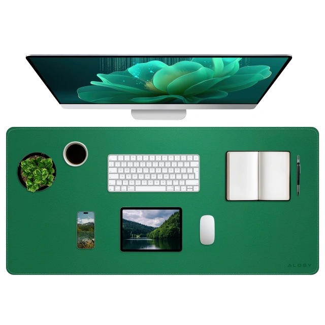 Podkładka na biurko 80×40 cm – antypoślizgowa mata ochronna z eleganckiej ekoskóry PU, pod mysz i klawiaturę, stylowa i trwała – Alogy WorkMat™ Zielona