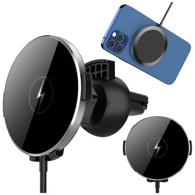 Uchwyt samochodowy 2w1 z ładowarką indukcyjna Alogy Airvent MagSafe QI Charger do MagSafe 15W do kratki Czarny