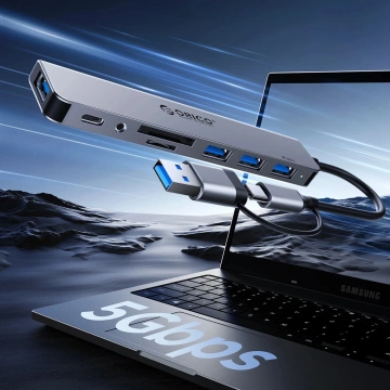Hub USB Orico YSA7-U3 7w1 USB-C/A 4x USB-A 2.0 + 3.0 + 2x USB-C
