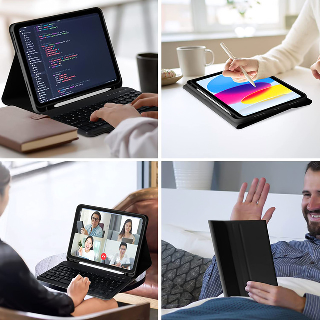 Etui ochronne z klawiatura bezprzewodowa Alogy Keyboard Case z miejscem na rysik do Apple iPad 10.9 2022 Czarne + Szkło
