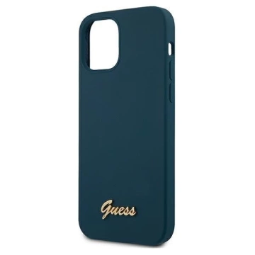 Guess GUHCP12LLSLMGBL iPhone 12 Pro Max 6,7" niebieski/blaues Hardcase Metall-Logo-Skript