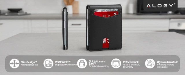 Portfel RFID Etui ochronne blokujące sygnał na karty dokumenty cienki Alogy Small męski damski Wallet Czarny