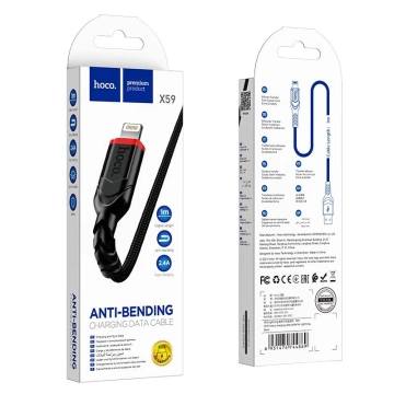 HOCO USB-A auf Lightning-Kabel X59, 3 m, schwarz, strapazierfähiges Nylongeflecht, 2,4 A