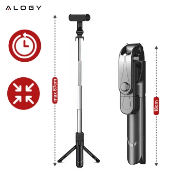 Selfie-Stick-Stativ Stativ-Telefonhalter Alogy Tripod Selfie-Stick Bluetooth 360-Fernbedienung Schwarz