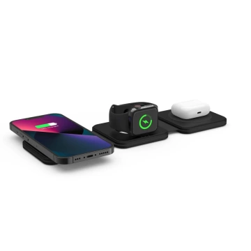 QI15W-A24 3IN1 Magnetisches MagSafe Wireless Charger Induktives Ladegerät für iPhone, Airpods, Apple Watch Schwarz