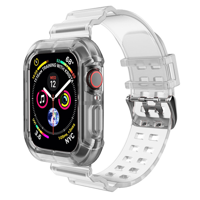 Pasek sportowy silikonowy Opaska Bransoleta z etui do zegarka do Apple Watch 1 2 3 38mm Przezroczysty