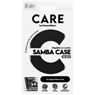 CARE Case für iPhone 16e von PanzerGlass Modisches Samba MagSafe Schwarz