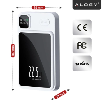 PowerBank Alogy MagCharge 22,5 W PD20W PowerDelivery Schnellladung 10000 mAh kabellos für MagSafe White