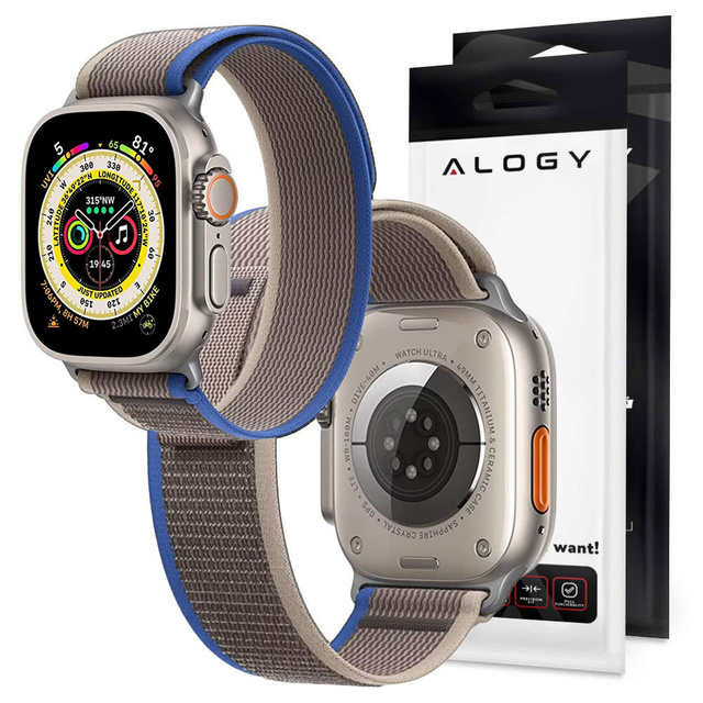 Alogy Sportarmband Nylon Klettverschluss für Apple Watch 1/2/3/4/5/6/7/8/SE (38/40/41mm) Blau Grau