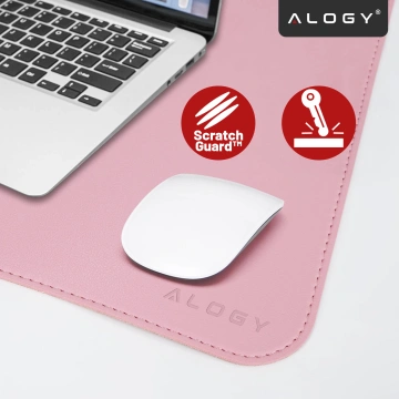 Podkładka na biurko 80×40 cm – antypoślizgowa mata ochronna z eleganckiej ekoskóry PU, pod mysz i klawiaturę, stylowa i trwała – Alogy WorkMat™ Różowa
