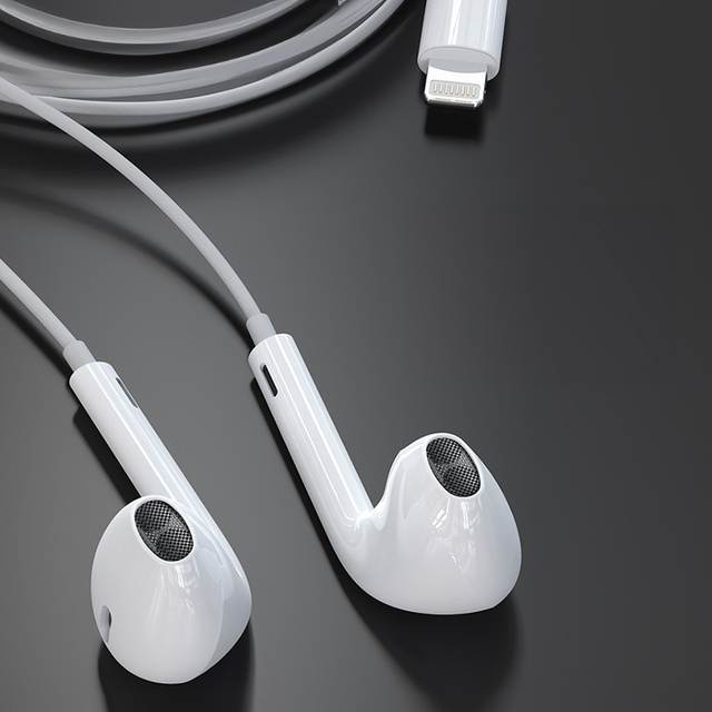 Słuchawki douszne przewodowe Lightning do iPhone 14/13/12/11/PRO/MAX/XS/XR/X/SE z mikrofonem EarPhones Białe