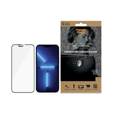 Szkło PanzerGlass E2E Microfracture für iPhone 13 Pro Max 6,7" CamSlider Swarovsky Case Friendly AntiBacterial czarny/black 2752