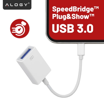 Przejściówka Adapter USB OTG USB-A 3.0 do Lightning, Kabel do iPhone i iPad, Obsługa Pendrive, Szybki Transfer Danych, Alogy OTGLink™ – Biały