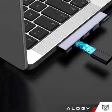 HUB rozdzielacz Alogy Adapter do komputera laptopa z USB-A do 3x USB-A 2.0 1x USB-A 3.0 Szary