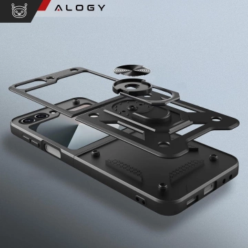 Hülle für Samsung Galaxy Z Flip 6 Armored Case Stand Ring Alogy schwarz