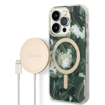 Zestaw Guess GUBPP14LHJEACSA Hülle Ladegerät iPhone 14 Pro 6,1" zielony/grün Hartschale Jungle MagSafe