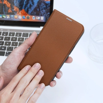 Dux Ducis Skin X2 Hülle für iPhone 14 Pro Max magnetische Flip-Cover braun
