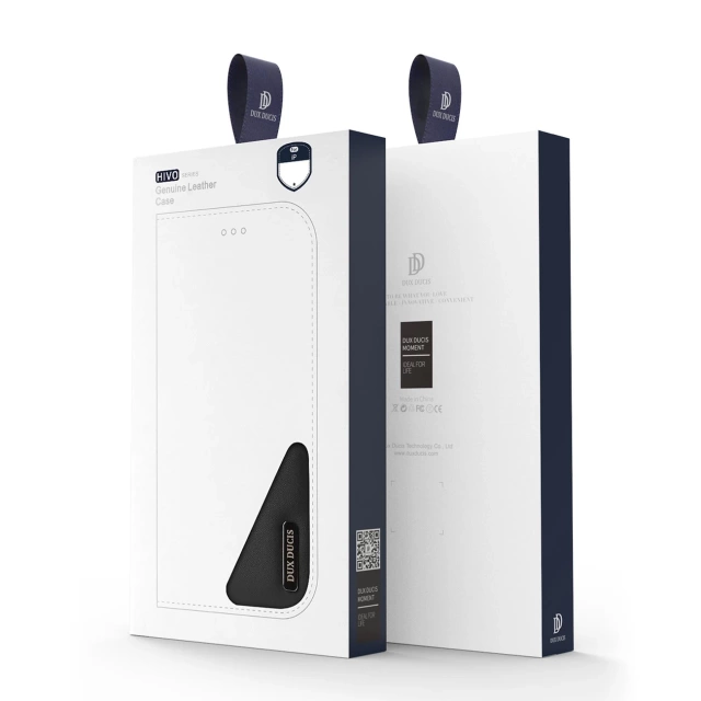 Dux Ducis Hivo skórzane etui z klapką pokrowiec ze skóry naturalnej portfel na karty i dokumenty iPhone 14 czarny