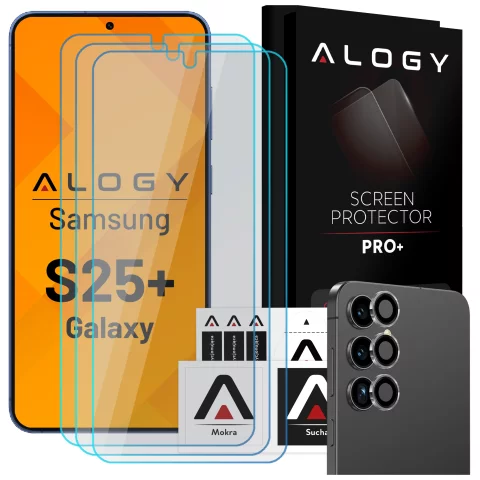3x Szkło hartowane na ekran + szkło na obiektyw do Samsung Galaxy S25 Plus ochronne szkiełko na ekran i aparat 9H Alogy GlassGuard Pack™️ zestaw szkieł ochronnych