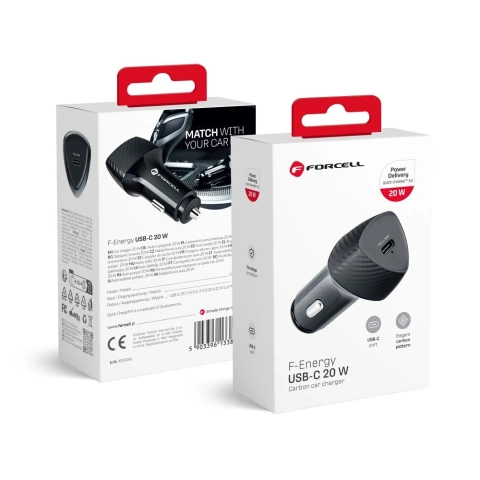 FORCELL F-ENERGY Carbon CC50-1CTyp C PD 3A 20W Autoladegerät Schwarz
