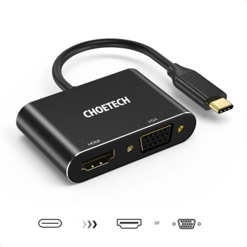 Choetech Adapter USB Typ C (männlich) auf HDMI (weiblich) 4K 60Hz / VGA (weiblich) FullHD 1080p 60Hz schwarz (HUB-M17)