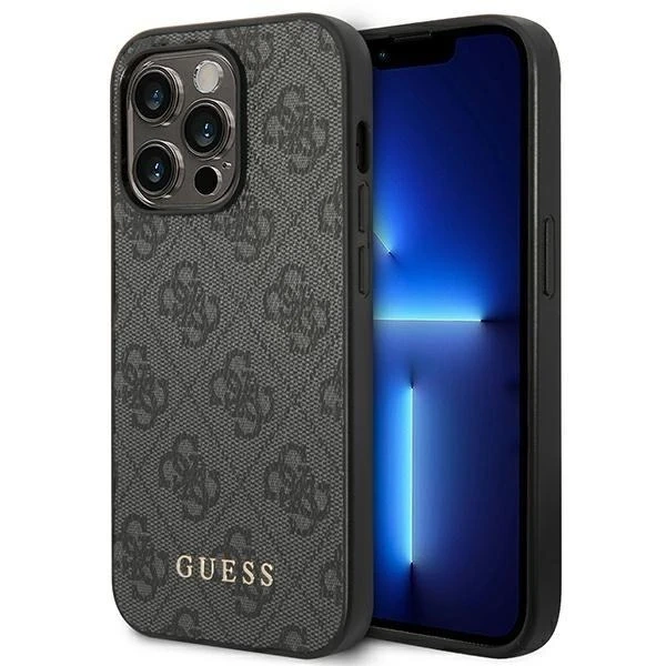 Etui na telefon Guess do iPhone 14 Pro 6,1" szary/grey hard case 4G Metal Gold Logo