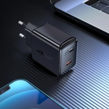 Acefast GaN 30W USB-C PD QC 3.0 Wandladegerät Schwarz Schwarz