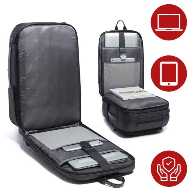Plecak wodoodporny Bange na laptopa 15.6" miejski podróżny 49x31x18 cm powiększany do pracy samolotu męski damski z gniazdem USB Czarny