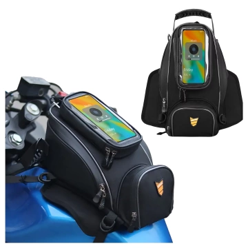 Motorradtasche mit abnehmbarer Handyhülle, wasserdichte Motorradtasche mit Fächern und Tankhalterung, geräumig und robust, MotoRider™ – Schwarz