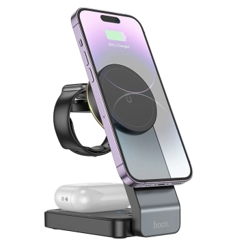 Hoco CQ3 MagSafe 15W Faltbares 3-in-1-Wireless-Ladegerät Schwarz